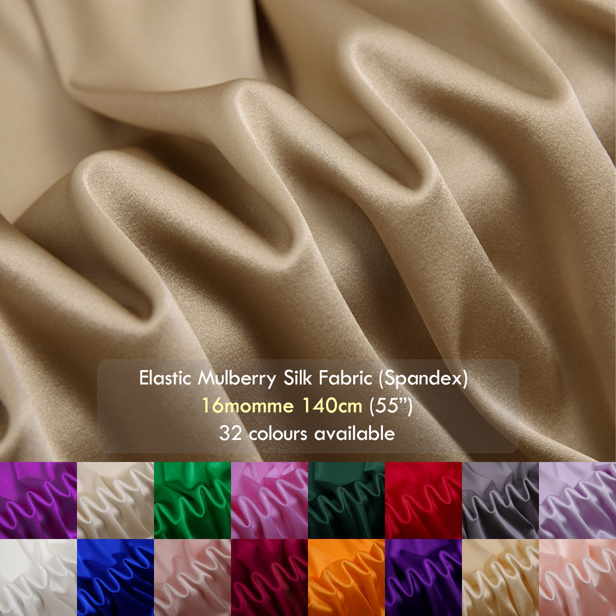 16 momme Elastic Silk satin fabrics, 140cm elegant natural Mulberry silk charmeuse for dressmaking - Image 1