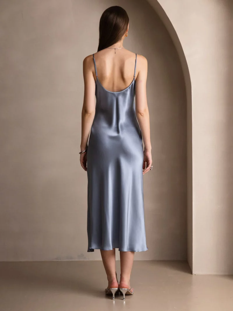 100% mulberry Silk charmeuse Spaghetti Strap Midi Dress - Image 7
