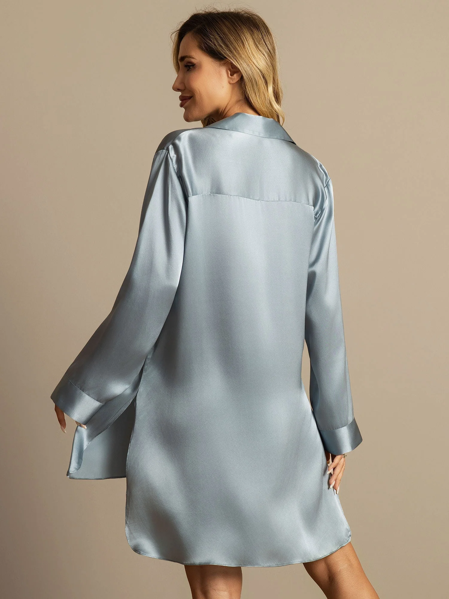 100% mulberry Silk Nightshirt with High-Low Hem for women - Image 6