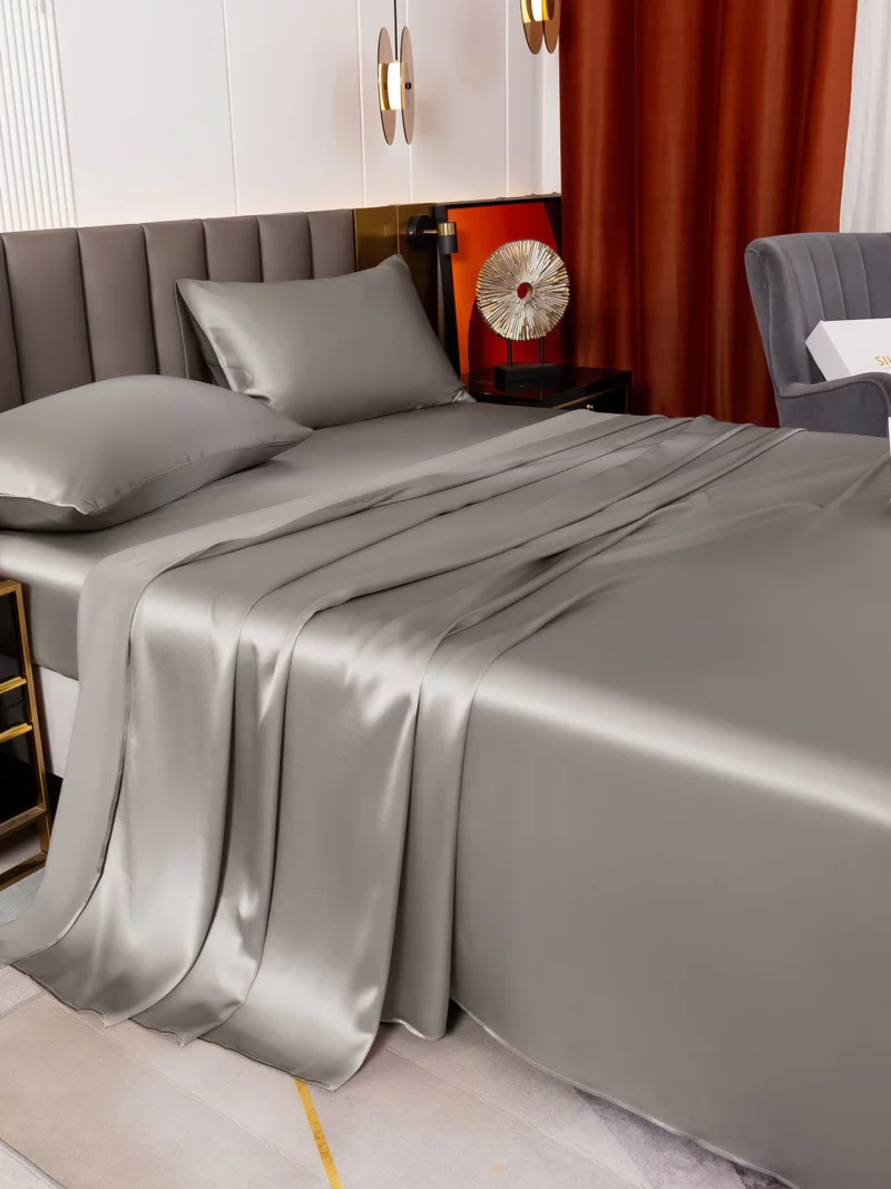 19Momme 4Pcs pure mulberry Silk bedding Set Fitted&Flat Sheets+2x Pillowcases - Image 10