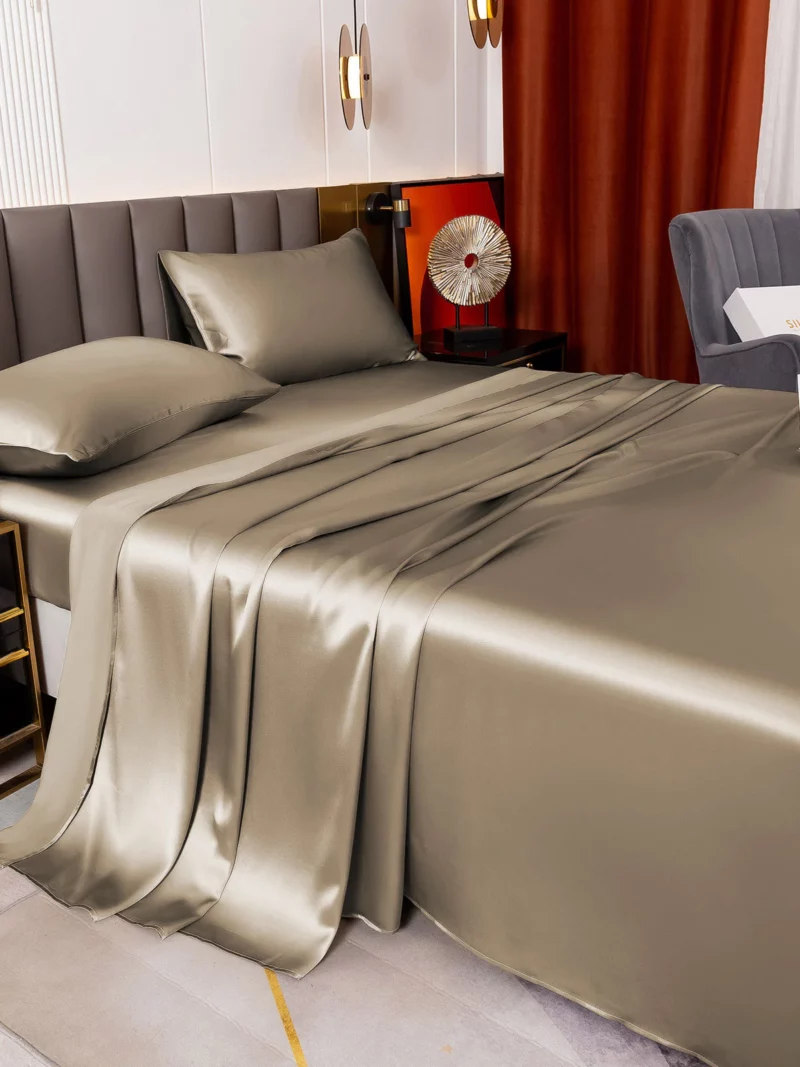 19Momme 4Pcs pure mulberry Silk bedding Set Fitted&Flat Sheets+2x Pillowcases - Image 11