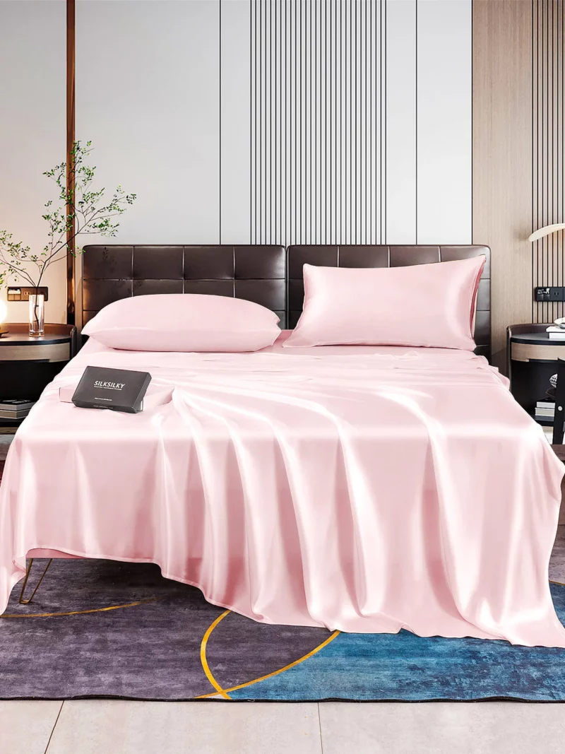 22Momme Silk 4Pcs bedding Set Fitted&Flat Sheets+2x Pillowcases - Image 9