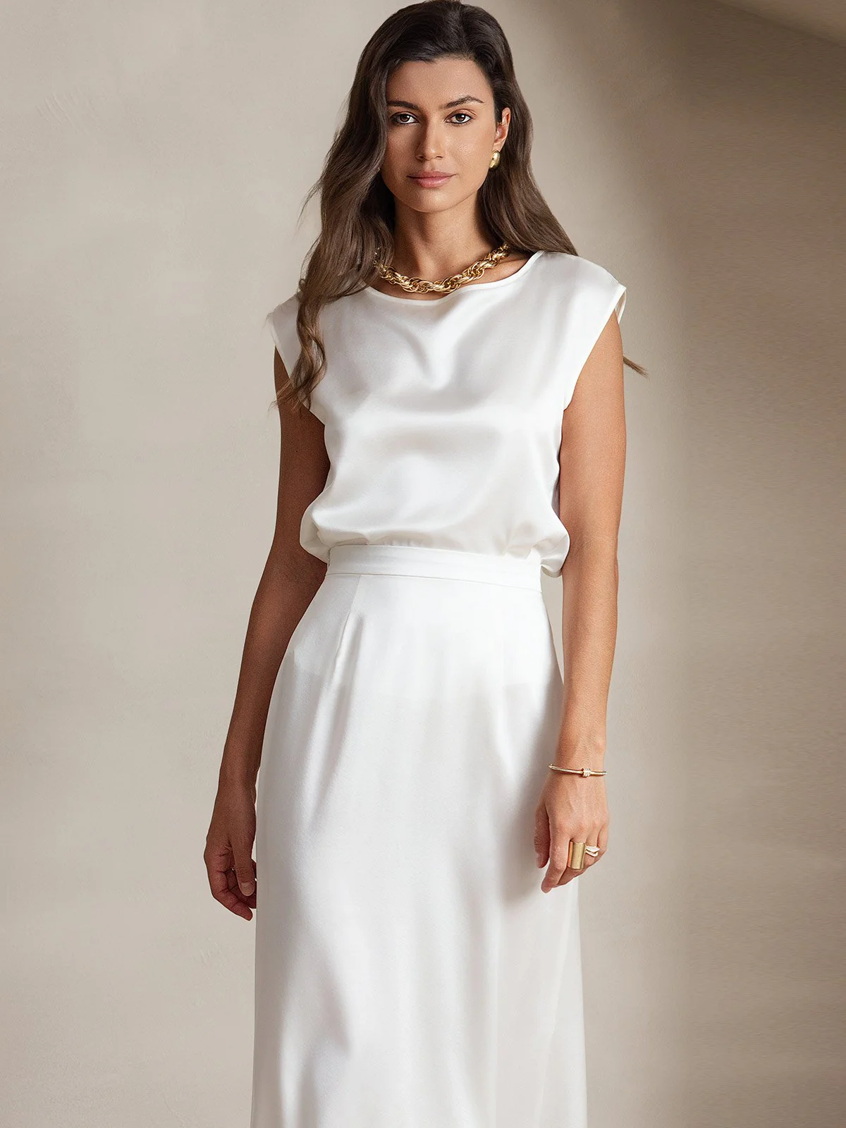 19Momme mulberry Silk Cap Sleeve Round Neck Women's Top - Image 6