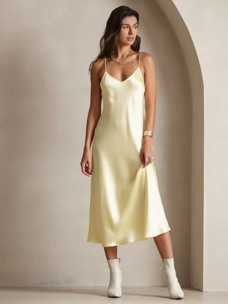 100% mulberry Silk charmeuse Spaghetti Strap Midi Dress - Image 14