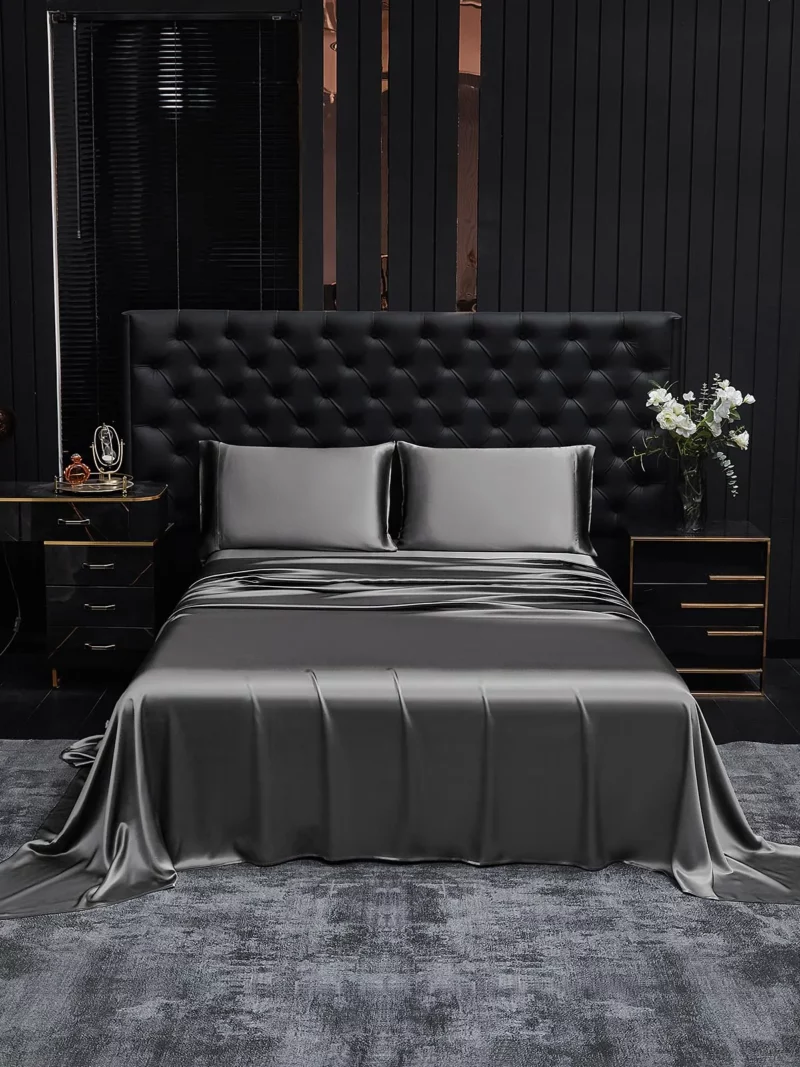 19Momme 4Pcs pure mulberry Silk bedding Set Fitted&Flat Sheets+2x Pillowcases - Image 2