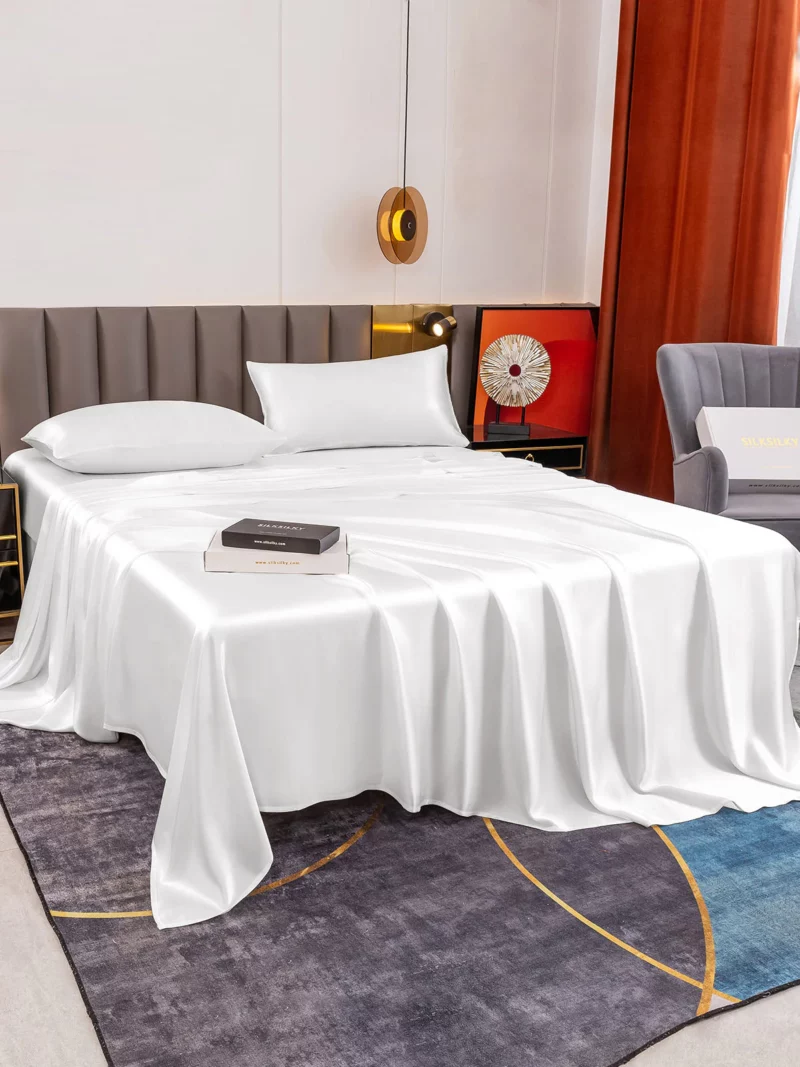 19Momme 4Pcs pure mulberry Silk bedding Set Fitted&Flat Sheets+2x Pillowcases - Image 5