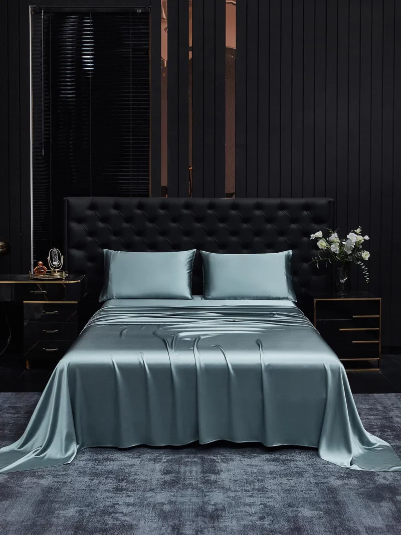19Momme 4Pcs pure mulberry Silk bedding Set Fitted&Flat Sheets+2x Pillowcases - Image 15