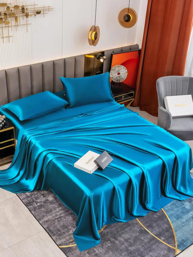 19Momme 4Pcs pure mulberry Silk bedding Set Fitted&Flat Sheets+2x Pillowcases - Image 12