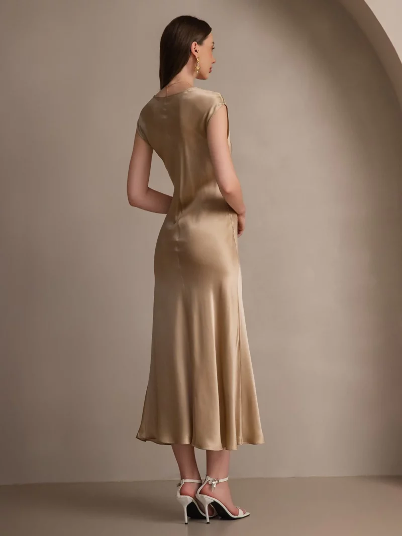 19Momme mulberry Silk Cap Sleeve Round Neck Midi Dress - Image 8