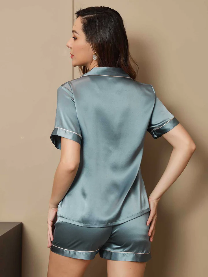100% mulberry silk Women's Short silk charmeuse Pajamas Set with outlines silhouette - Image 8