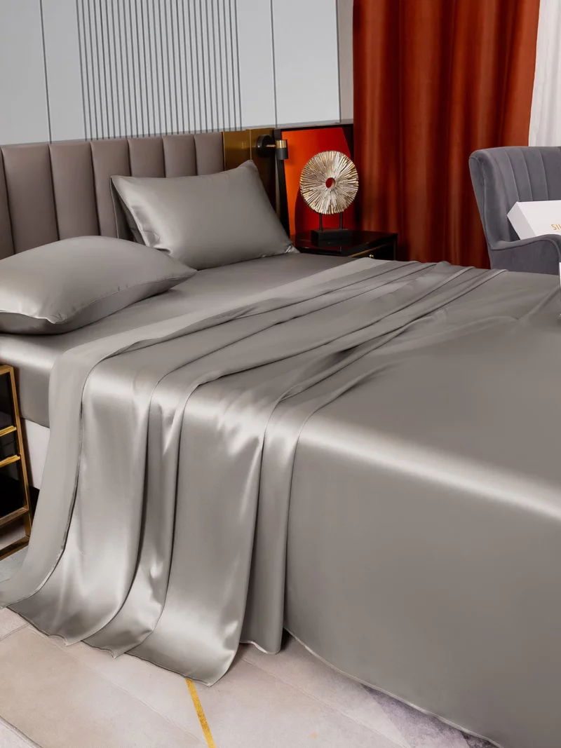 22Momme Silk 4Pcs bedding Set Fitted&Flat Sheets+2x Pillowcases - Image 8