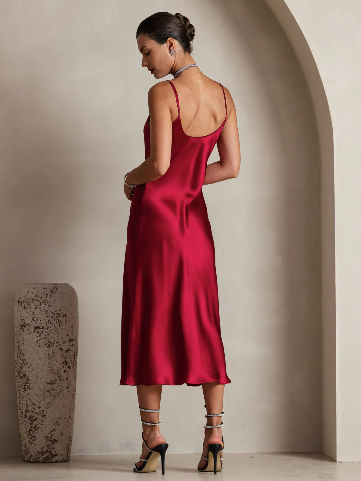 100% mulberry Silk charmeuse Spaghetti Strap Midi Dress - Image 3