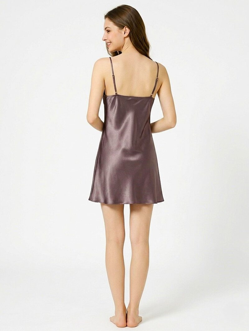 100% mulberry Silk Spaghetti Strap V-neck Nightgown, sexy short dress - Image 4