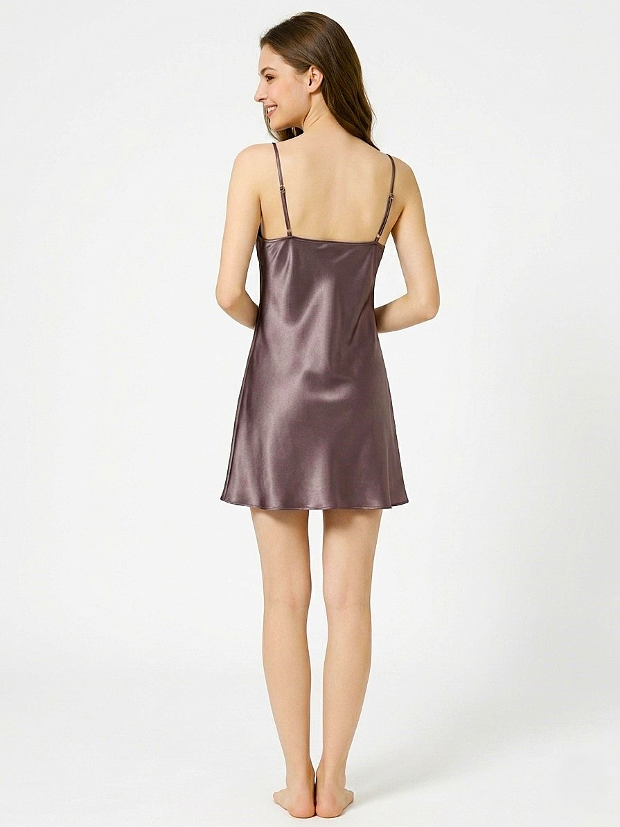 100% mulberry Silk Spaghetti Strap V-neck Nightgown, sexy short dress - Image 4