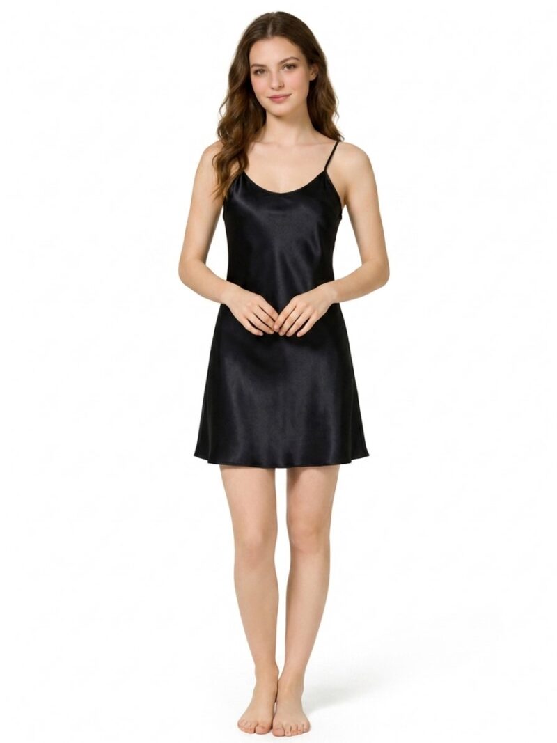 100% mulberry Silk U-neck Spaghetti Strap Short Nightgown - Image 5