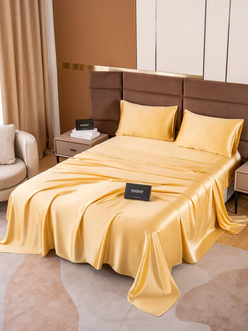 19Momme 4Pcs pure mulberry Silk bedding Set Fitted&Flat Sheets+2x Pillowcases - Image 7