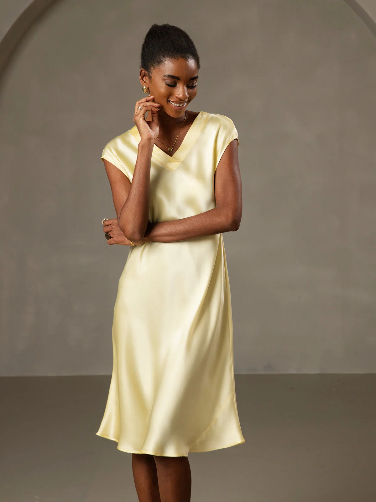 100% Mulberry Silk V-Neck Cap Sleeve Nightgown & Lounge dress - Image 10