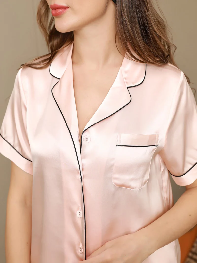 100% mulberry silk Women's Short silk charmeuse Pajamas Set with outlines silhouette - Image 10