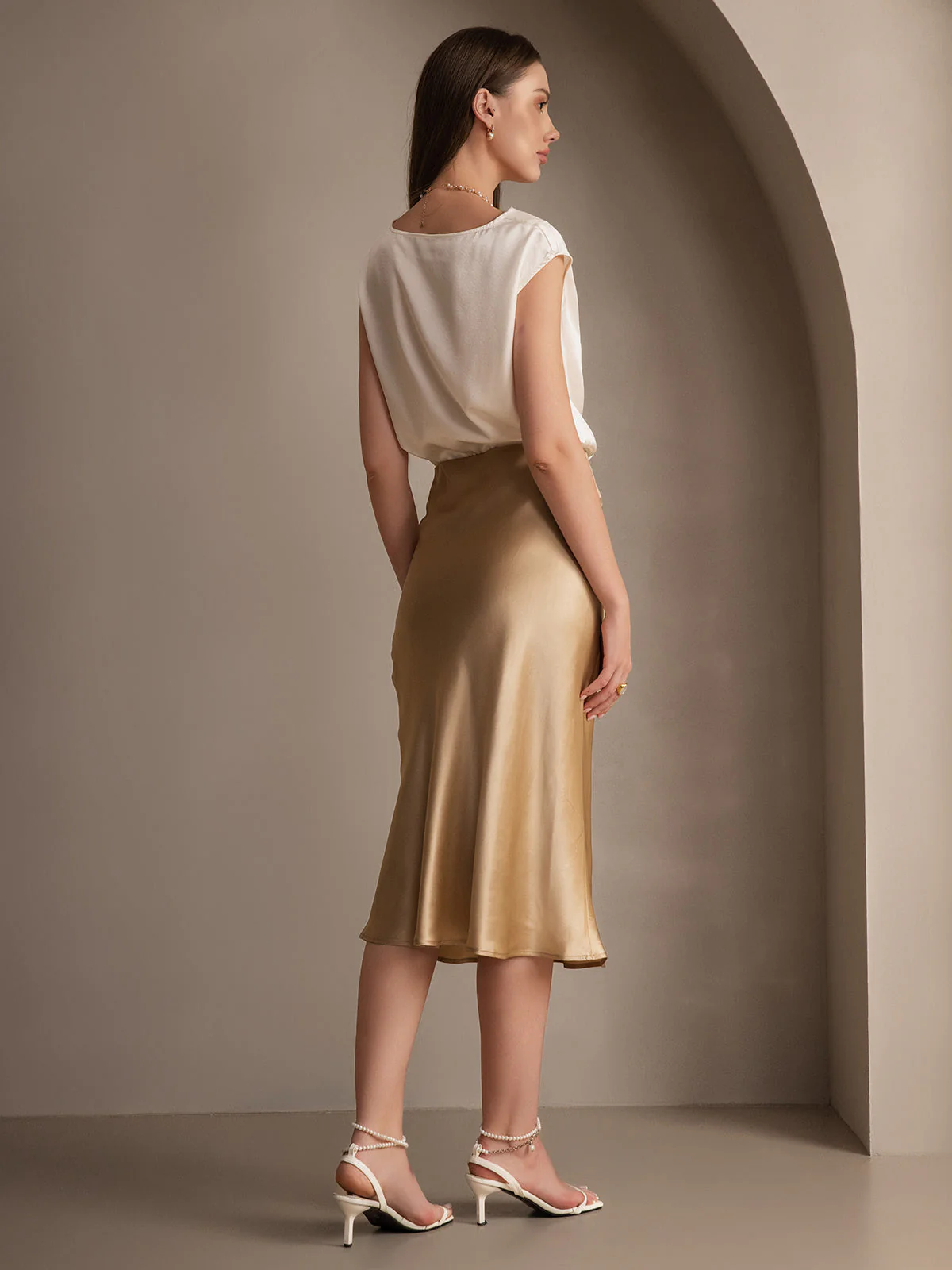 19Momme 100% Mulberry Silk charmeuse Stretch Long Straight Skirt - Image 13