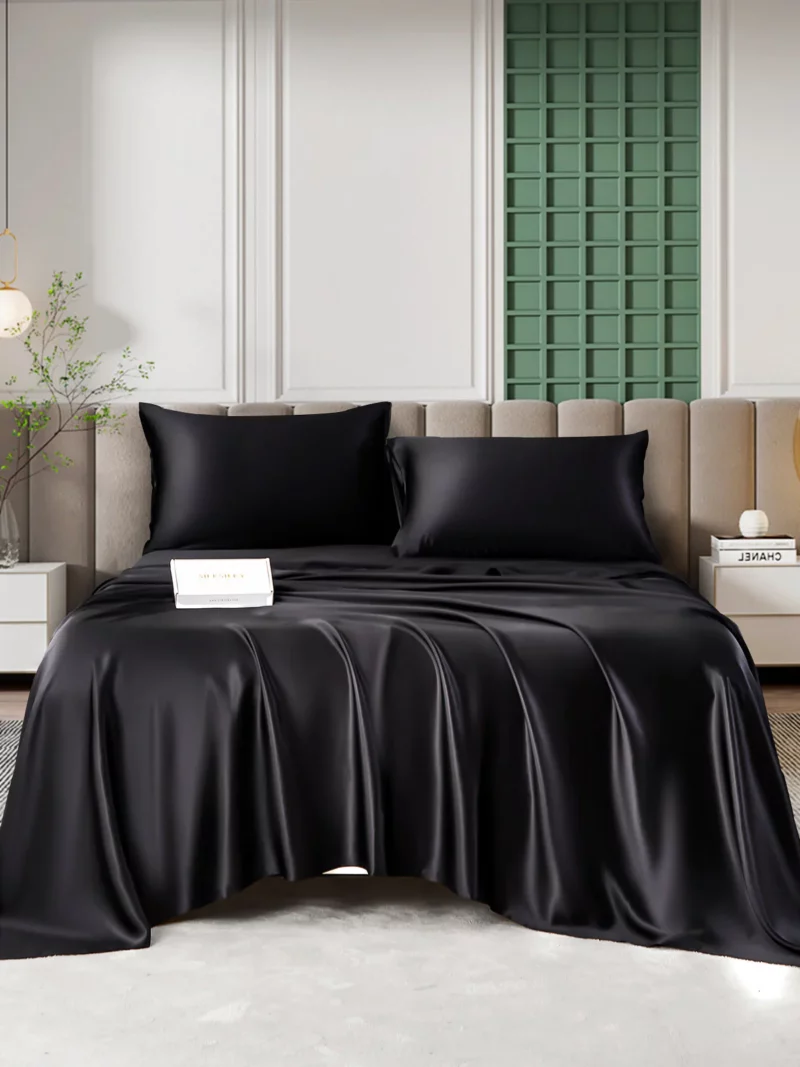 25Momme 4Pcs 100% mulberry Silk bedding Set Fitted&Flat Sheets+2x Pillowcases - Image 8