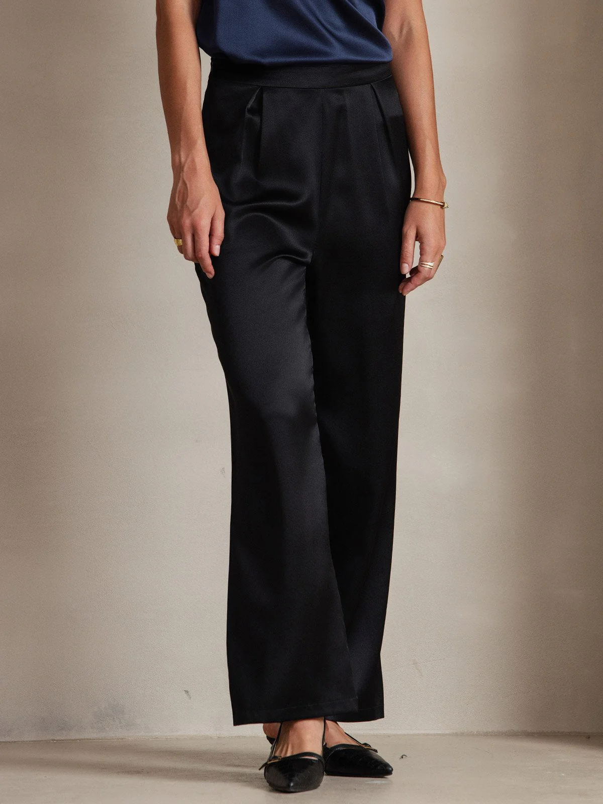 19Momme Women's mulberry Silk High Waist Wide Leg Pants - Image 13