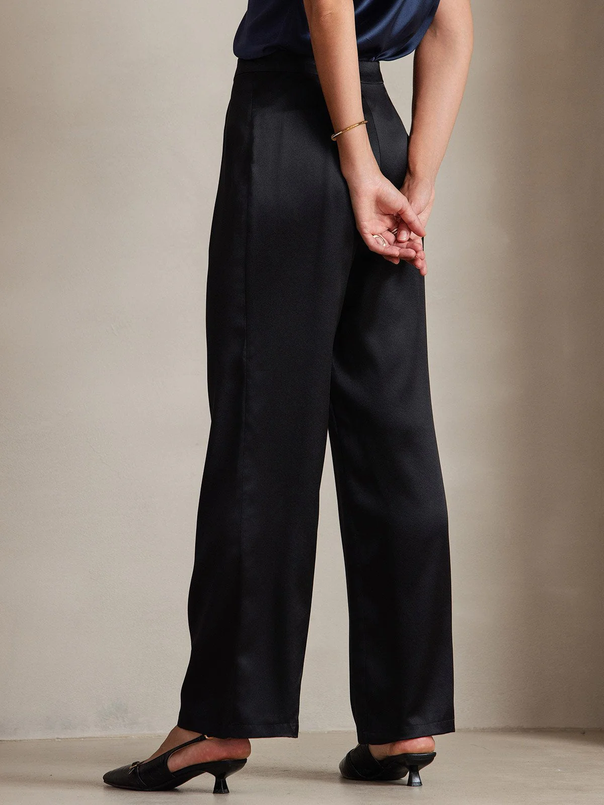 19Momme Women's mulberry Silk High Waist Wide Leg Pants - Image 5
