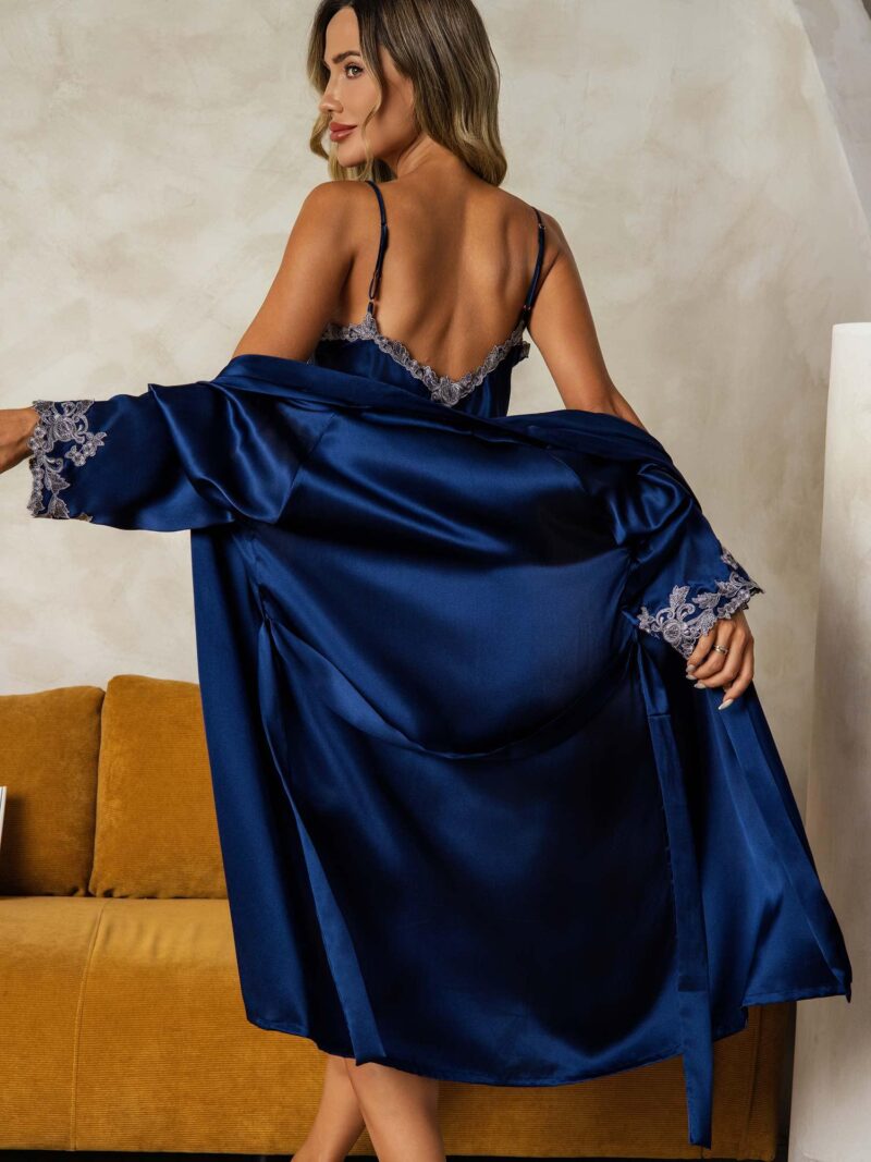 Elegant Pure mulberry Silk charmeuse Nightgown & Robe Set 2Pcs with lace design - Image 7