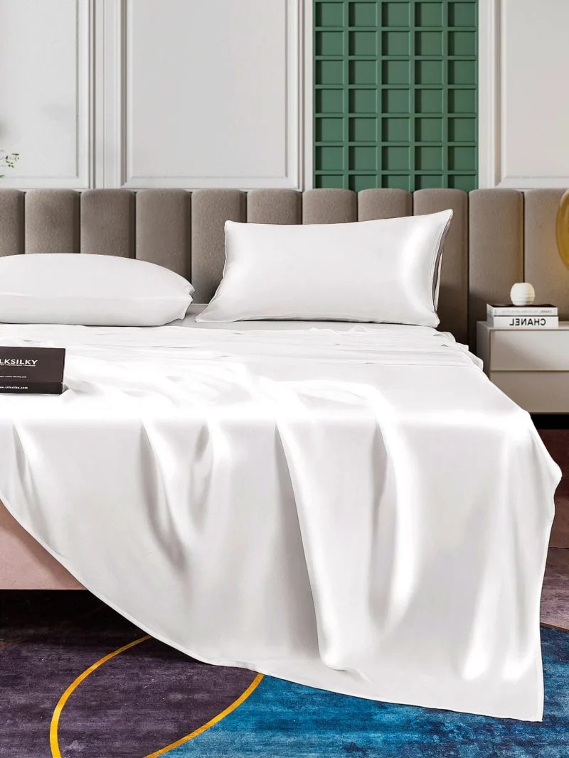25Momme 4Pcs 100% mulberry Silk bedding Set Fitted&Flat Sheets+2x Pillowcases - Image 4