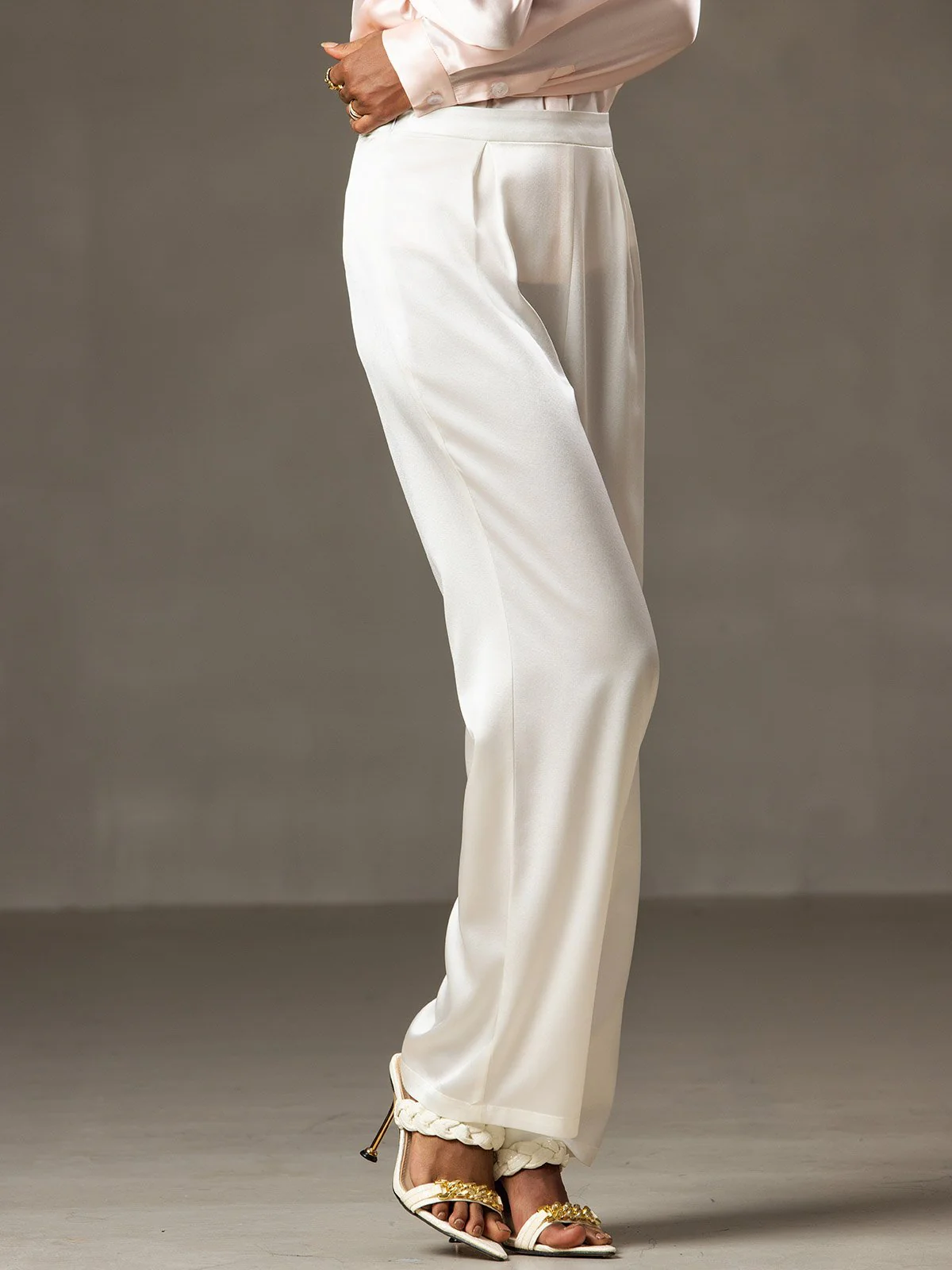 19Momme Women's mulberry Silk High Waist Wide Leg Pants - Image 1