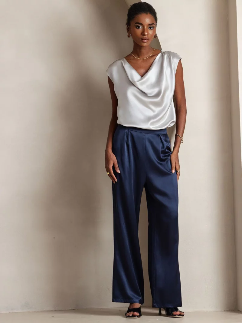 19Momme Women's mulberry Silk High Waist Wide Leg Pants - Image 12