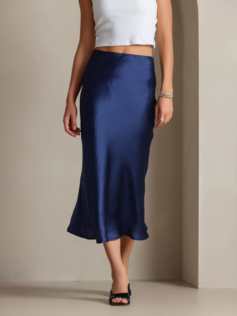19Momme 100% Mulberry Silk charmeuse Stretch Long Straight Skirt