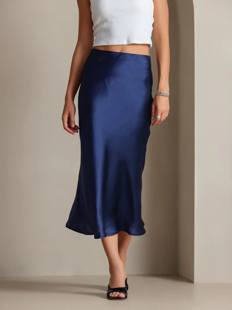 19Momme 100% Mulberry Silk charmeuse Stretch Long Straight Skirt