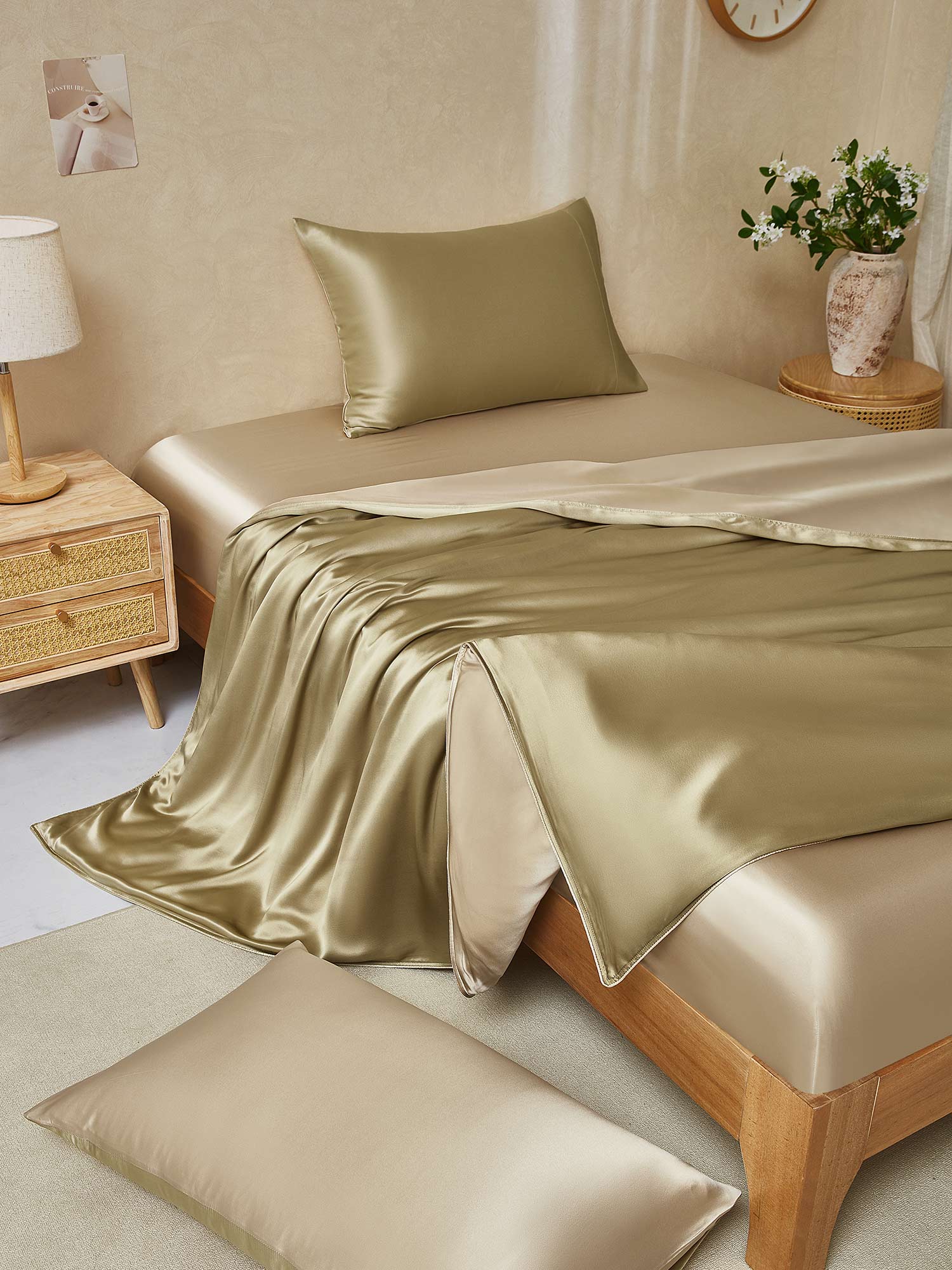 19Momme 4Pcs 100% mulberry Silk bedding Set Duvet Cover+Fitted Sheet+2x Pillowcases - Image 2