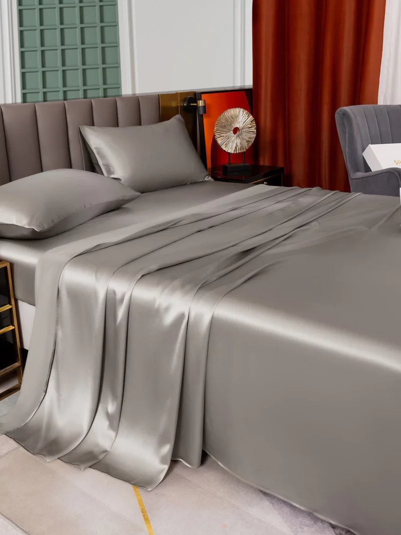 25Momme 4Pcs 100% mulberry Silk bedding Set Fitted&Flat Sheets+2x Pillowcases - Image 2