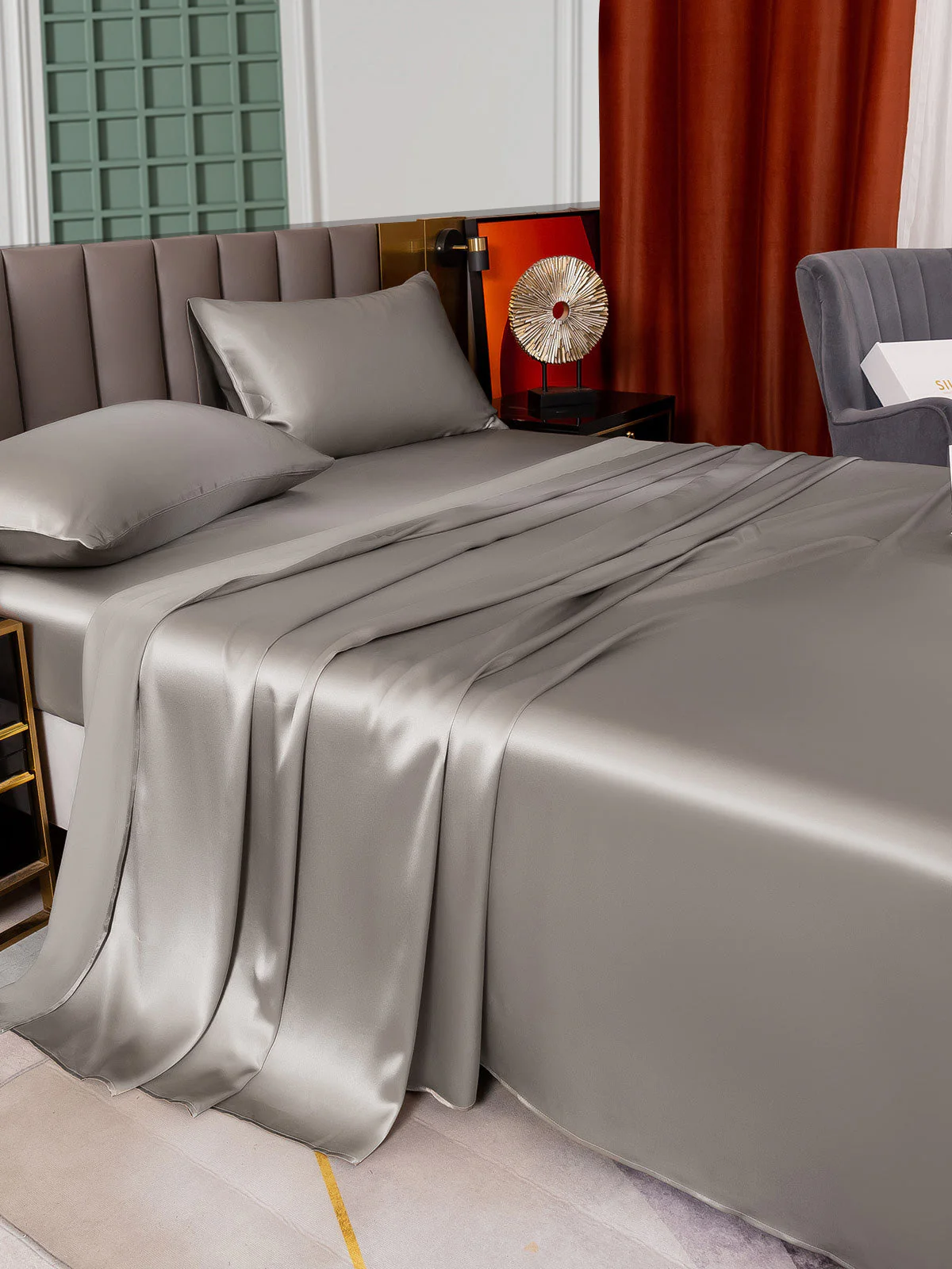 25Momme 4Pcs 100% mulberry Silk bedding Set Fitted&Flat Sheets+2x Pillowcases - Image 2