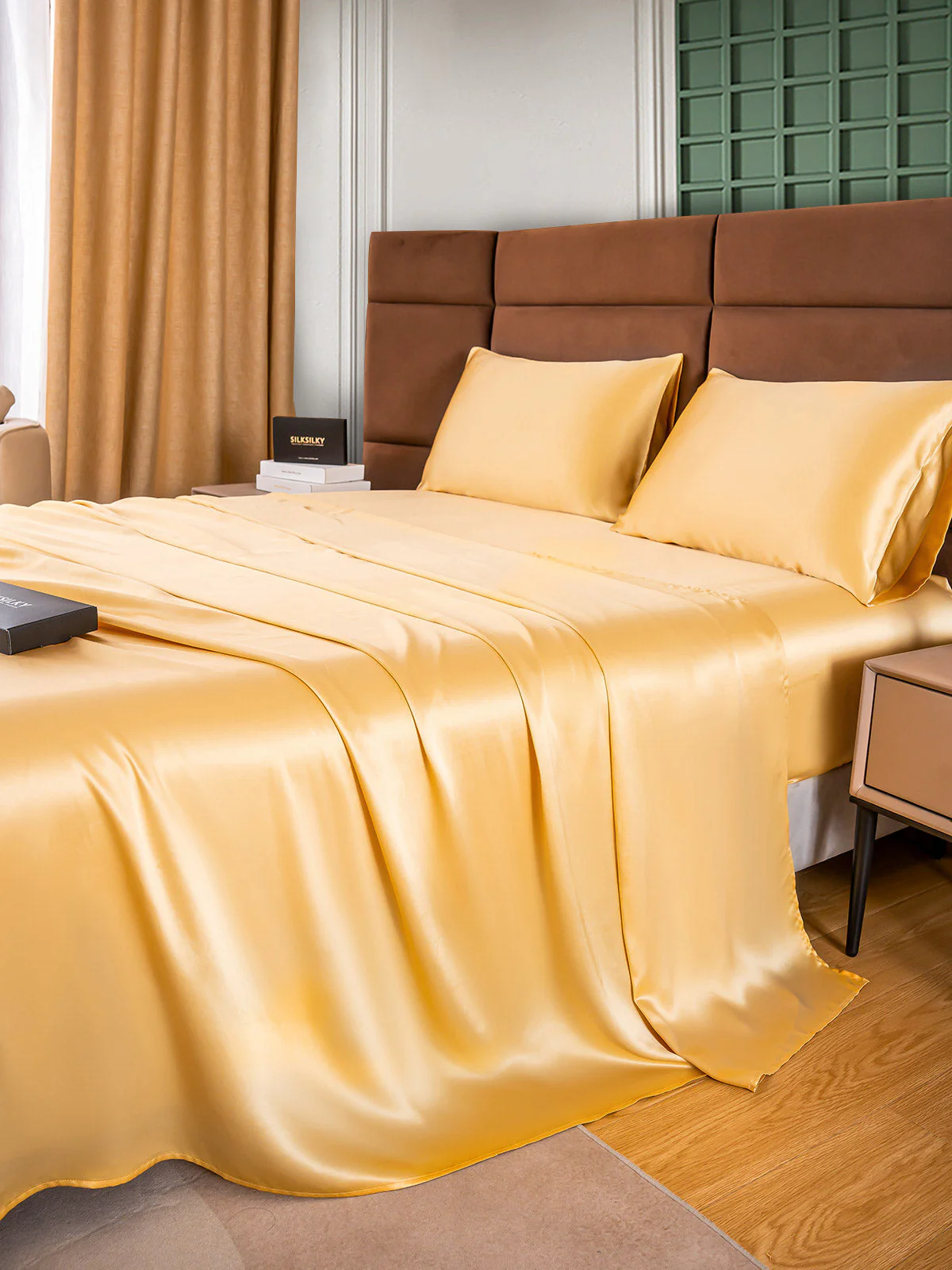 25Momme 4Pcs 100% mulberry Silk bedding Set Fitted&Flat Sheets+2x Pillowcases - Image 10