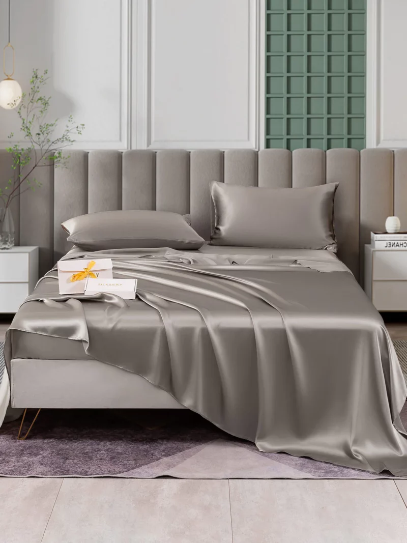 25Momme 4Pcs 100% mulberry Silk bedding Set Fitted&Flat Sheets+2x Pillowcases - Image 6