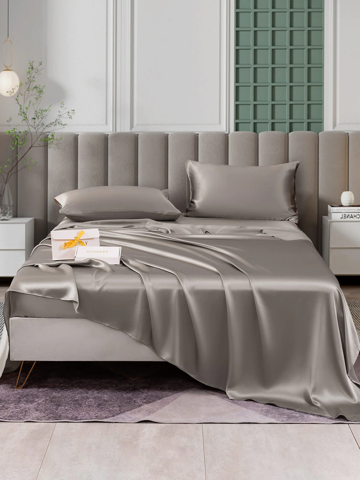 25Momme 4Pcs 100% mulberry Silk bedding Set Fitted&Flat Sheets+2x Pillowcases - Image 6