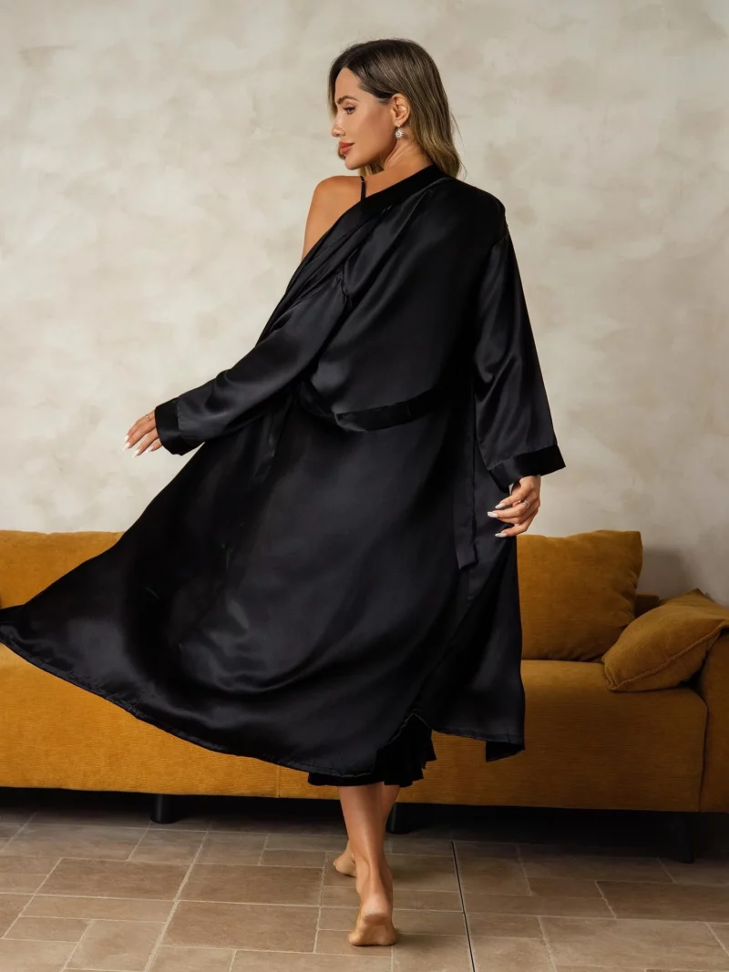 100% mulberry Silk charmeuse V-Neck Midi Nightgown & Robe Set 2Pcs - Image 3