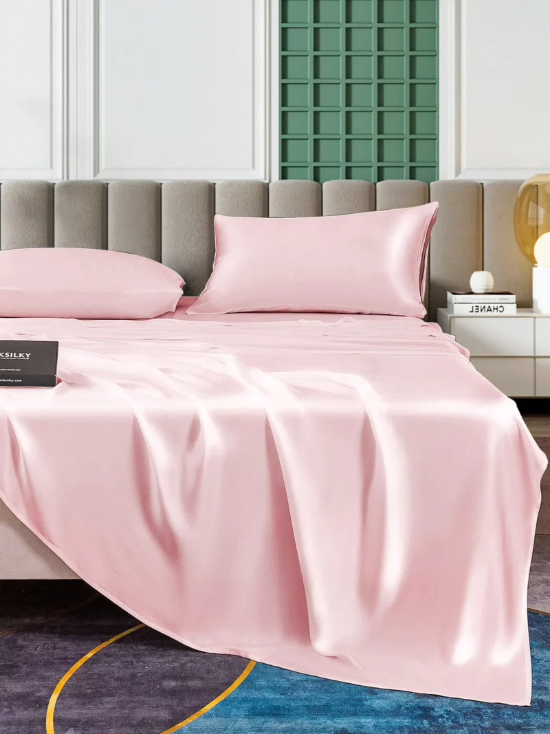 25Momme 4Pcs 100% mulberry Silk bedding Set Fitted&Flat Sheets+2x Pillowcases - Image 11