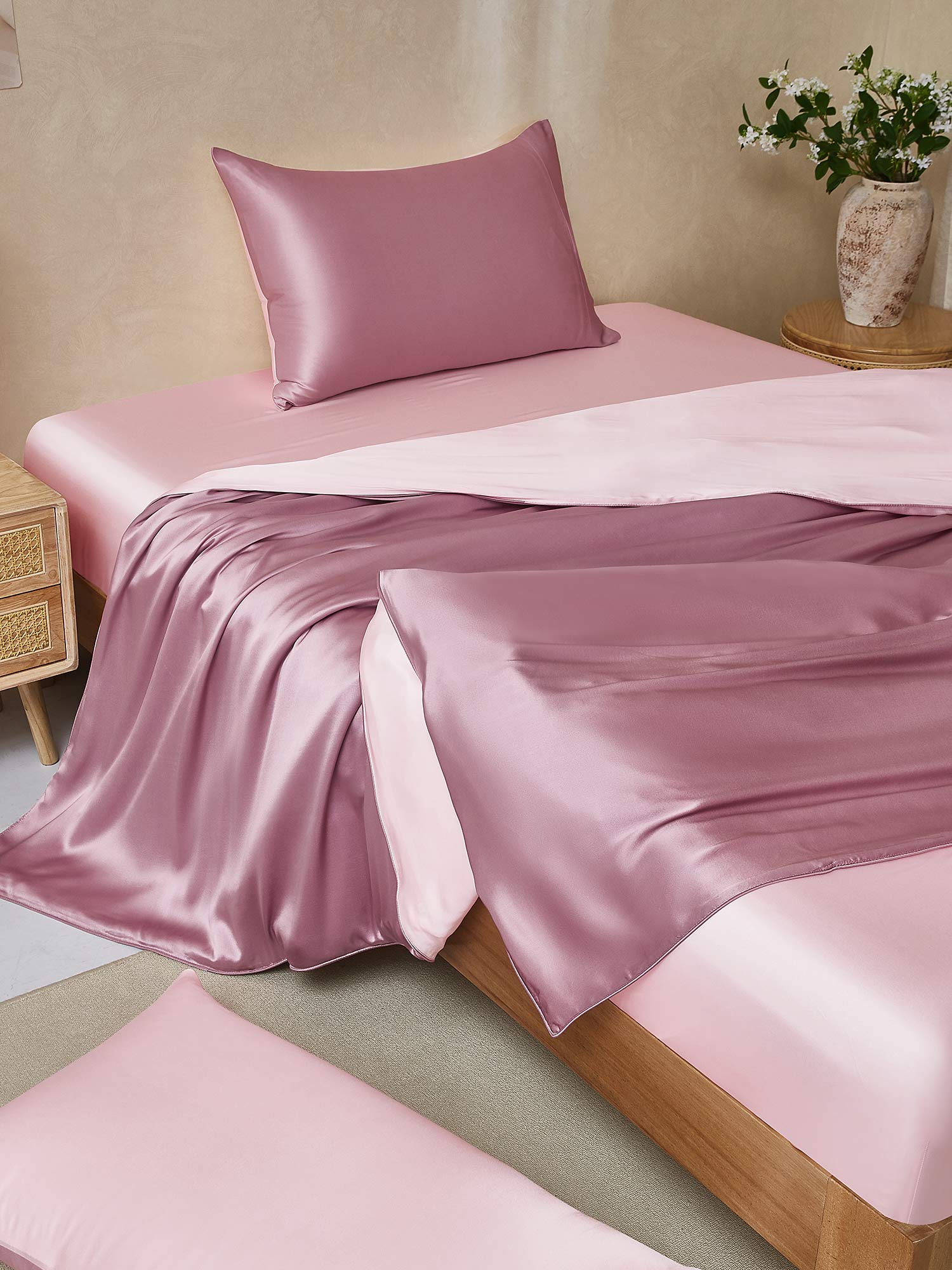 19Momme 4Pcs 100% mulberry Silk bedding Set Duvet Cover+Fitted Sheet+2x Pillowcases - Image 4