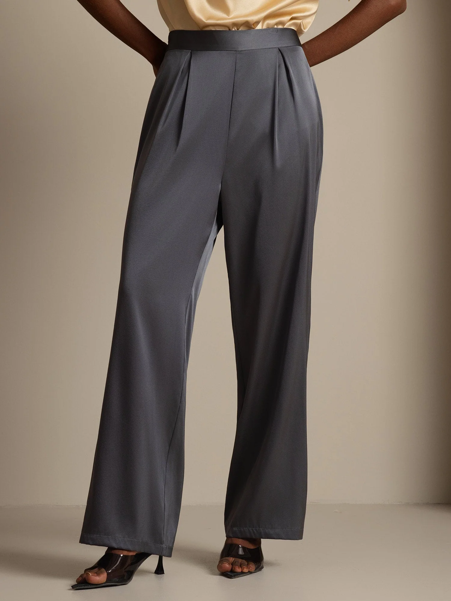 19Momme Women's mulberry Silk High Waist Wide Leg Pants - Image 10