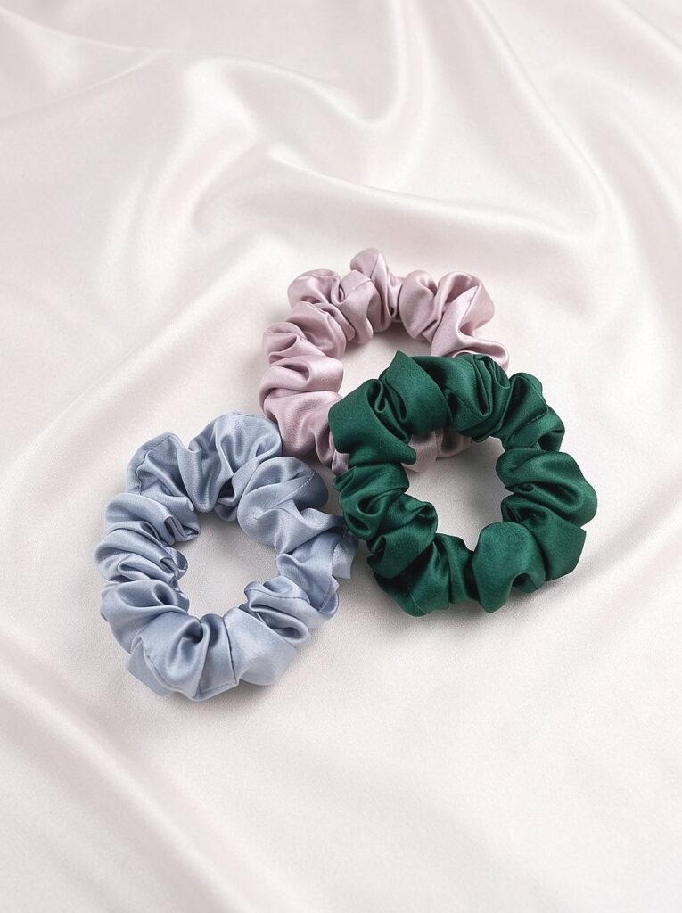 19momme 100% mulberry Silk Hair Scrunchies 4Pcs Bundle, 3.5cm