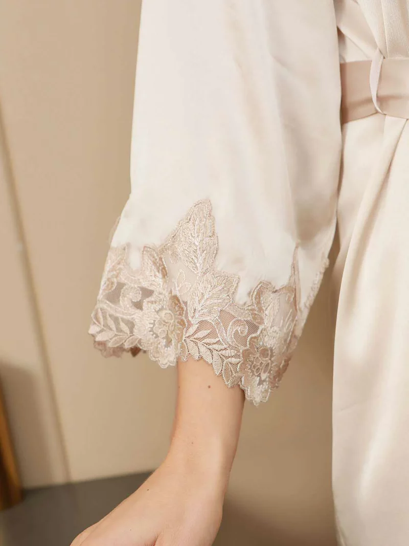 100% mulberry Silk Spaghetti Strap Nightgown & Robe Set 2 piece with lace design - Image 10