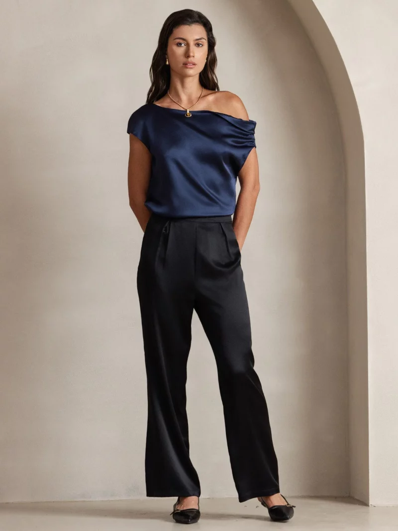 19Momme Women's mulberry Silk High Waist Wide Leg Pants - Image 3