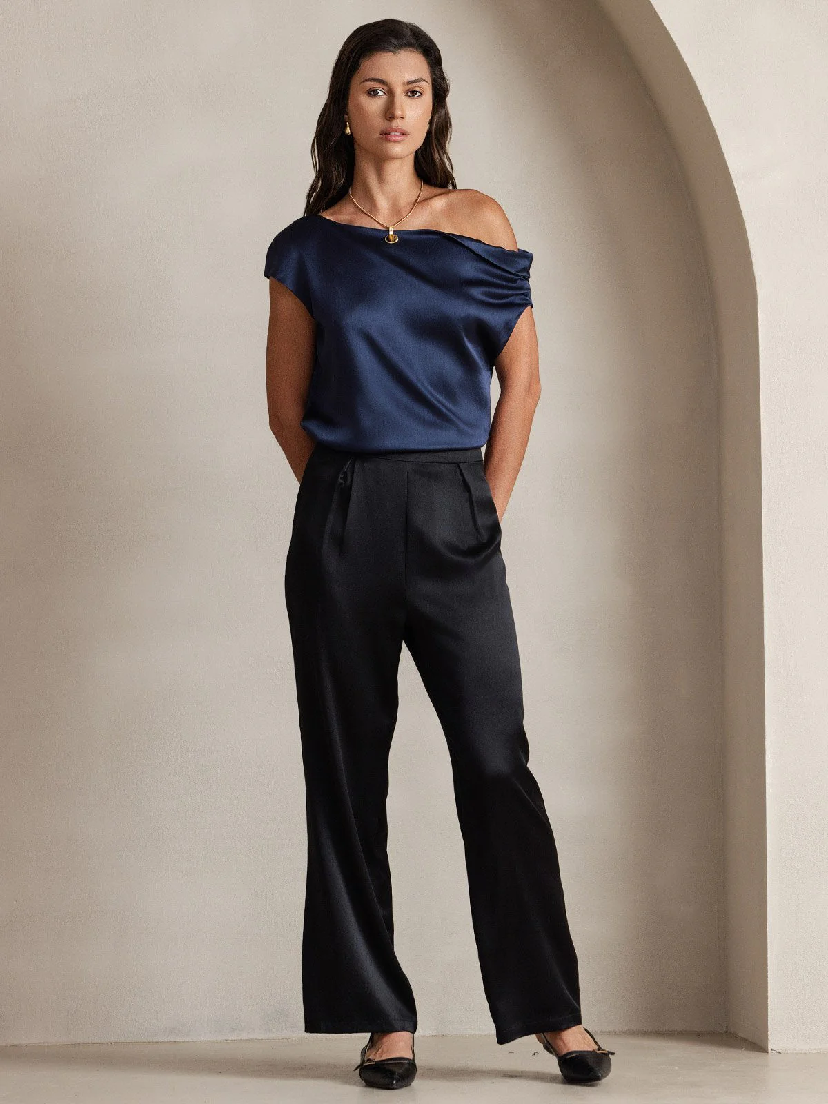 19Momme Women's mulberry Silk High Waist Wide Leg Pants - Image 3