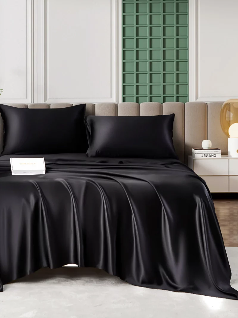 25Momme 4Pcs 100% mulberry Silk bedding Set Fitted&Flat Sheets+2x Pillowcases - Image 5
