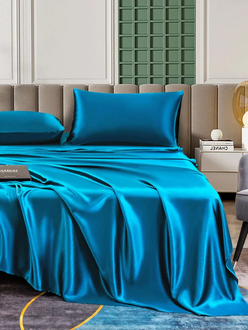25Momme 4Pcs 100% mulberry Silk bedding Set Fitted&Flat Sheets+2x Pillowcases