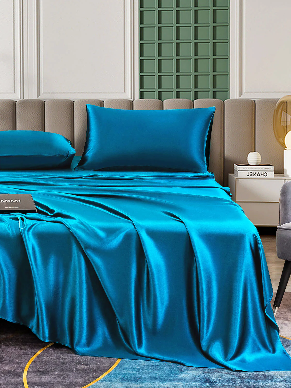 25Momme 4Pcs 100% mulberry Silk bedding Set Fitted&Flat Sheets+2x Pillowcases - Image 1