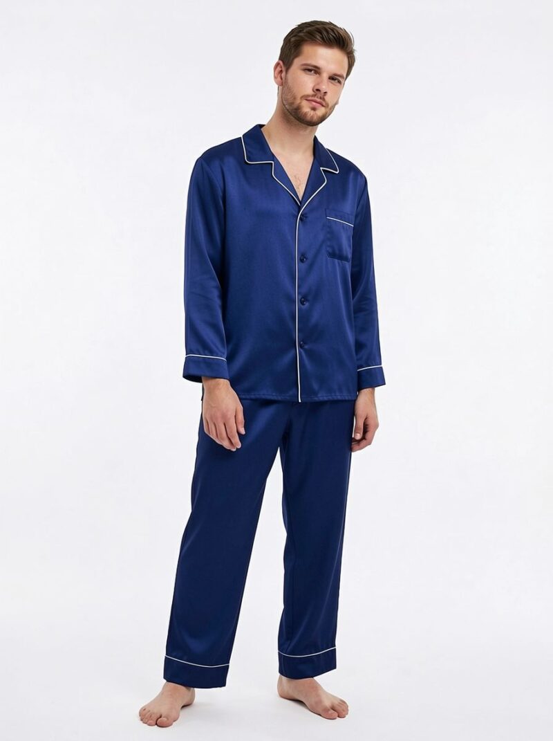 100% mulberry Long Sleeve men's silk Pajamas Set with outlines silhouette - Image 2